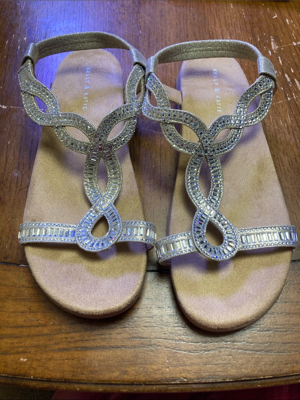 Kelly & Katie Silver Beaded T-Strap Sandals